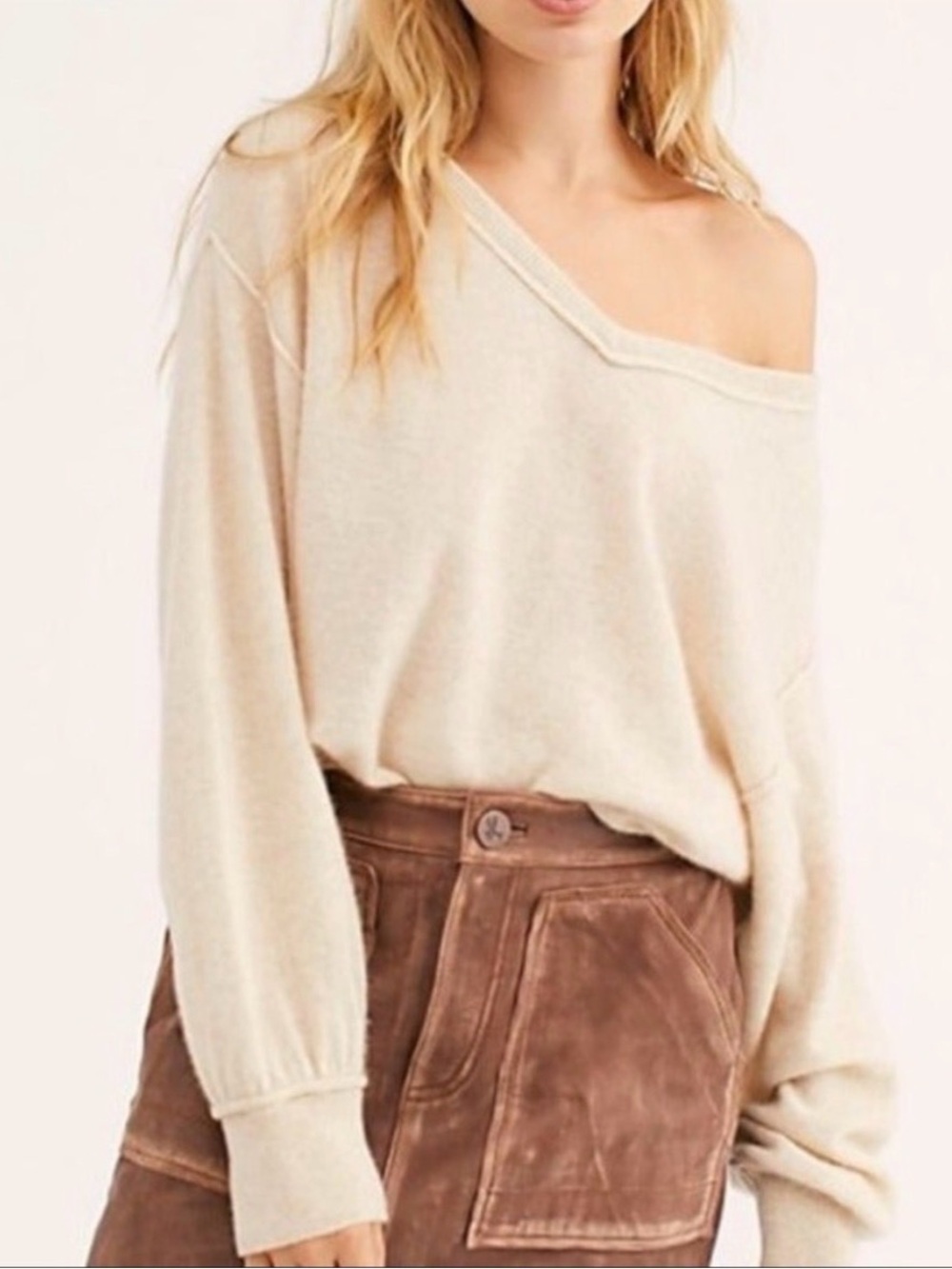 Free People Cashmere Love Like This Pullover Sweater Cream Tan Medium